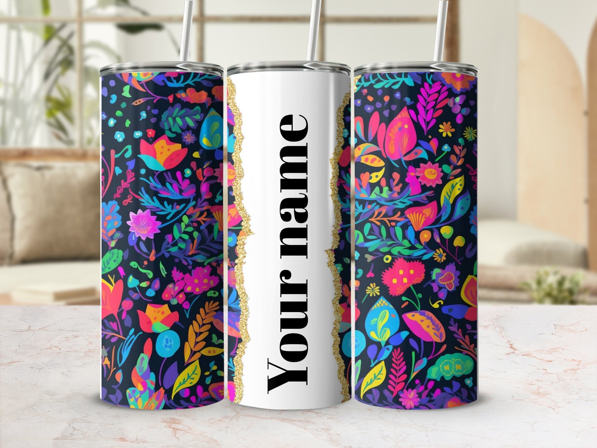 Colorful Floral Customizable Your Name Tumbler