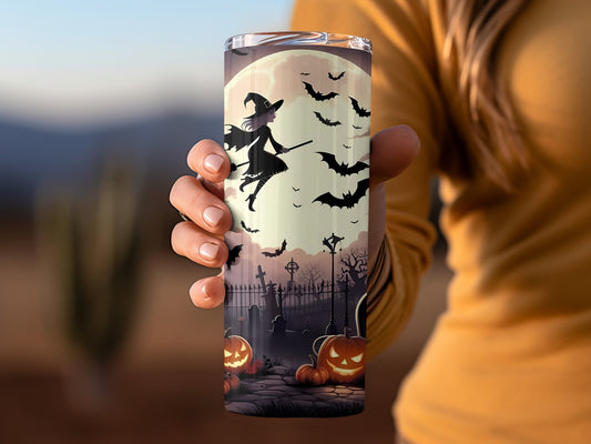 Spooky Halloween Witch in Graveyard Tumbler Product