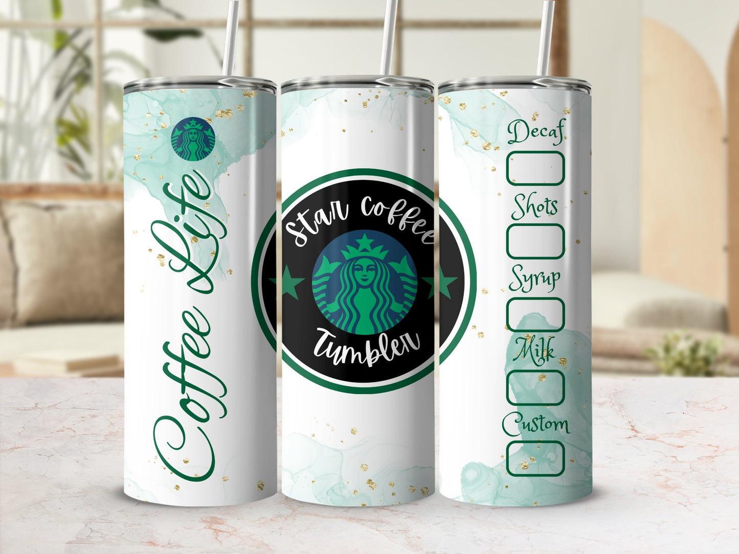 Coffee Life Star Coffee Tumbler with Decaf Shots Syrup Milk