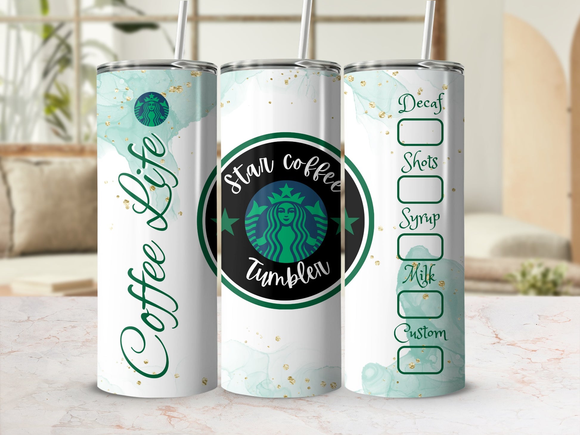 Coffee Life Star Coffee Tumbler with Decaf Shots Syrup Milk