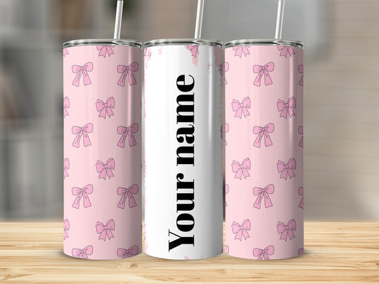 Personalized Pink Bow Pattern Tumbler for Custom Use