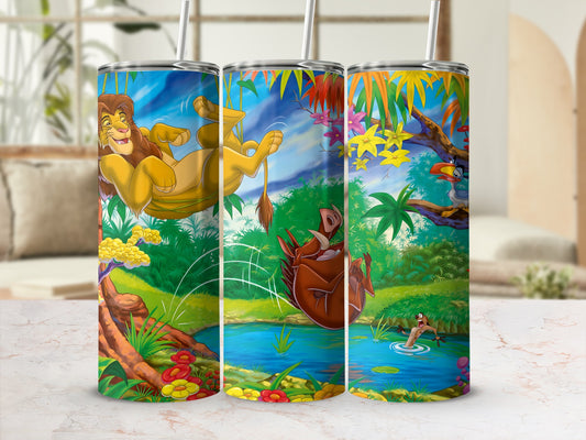 Vibrant Cartoon Jungle Animal Design Tumbler Cup