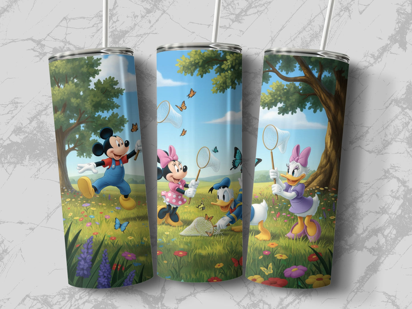 Adorable Cartoon Characters Scene Tumbler Flask