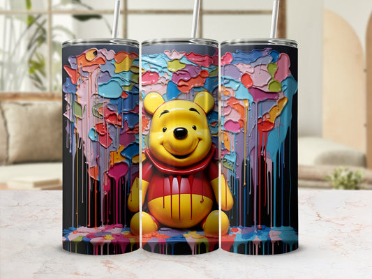 Colorful Melting Paint Design with Bear Tumbler