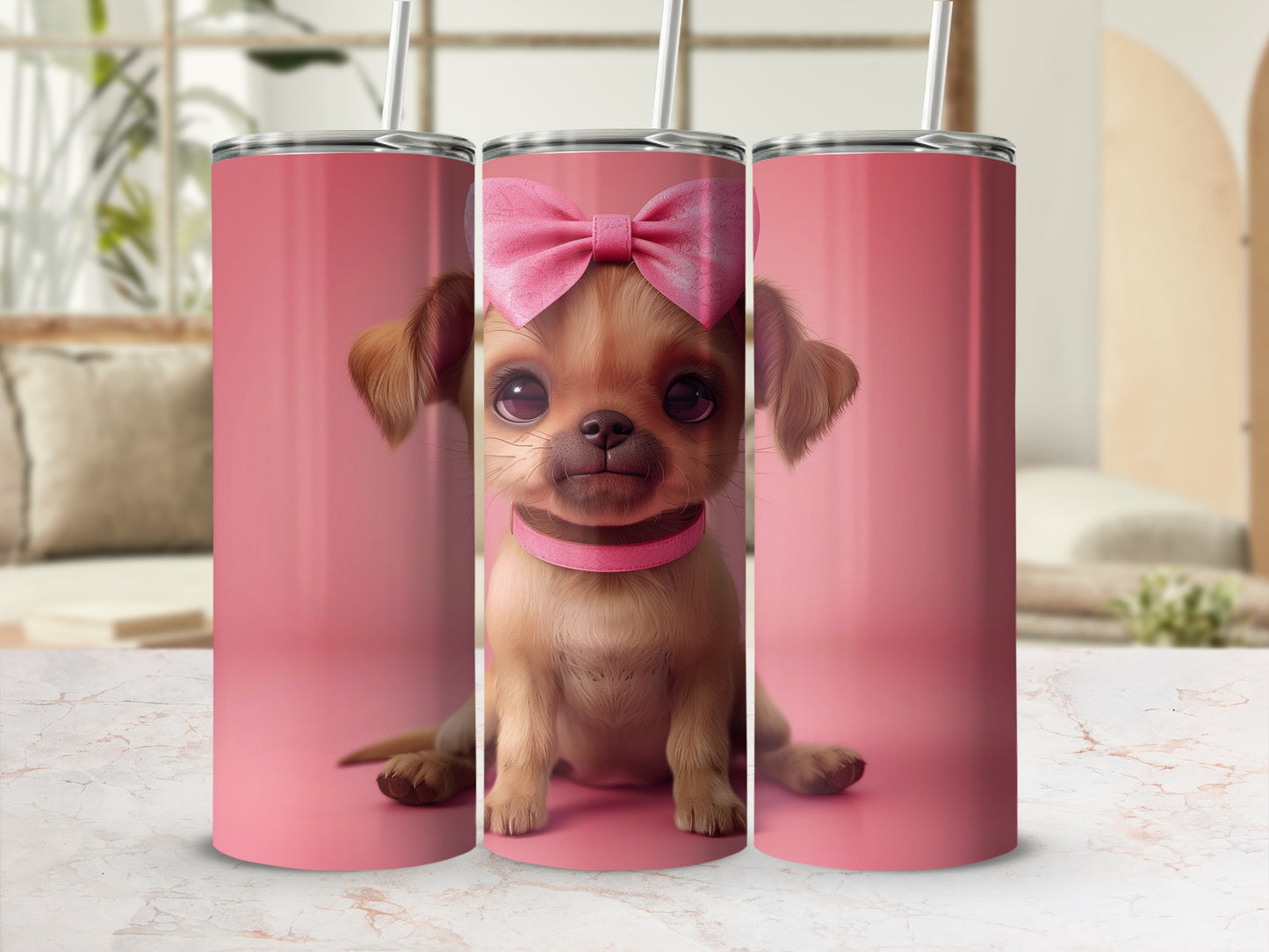 Charming Puppy Pink Bow Pink Collar Design Tumbler product type