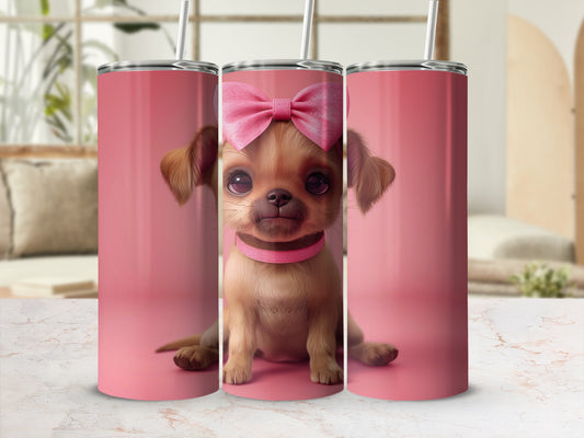 Charming Puppy Pink Bow Pink Collar Design Tumbler product type