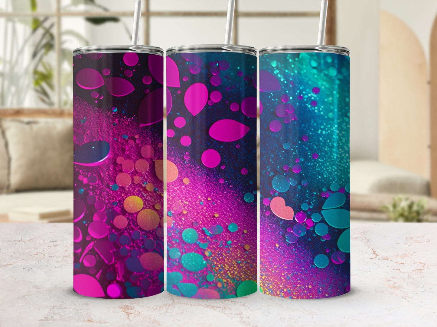 Bright Neon Fluid Drops Abstract Pattern Tumbler