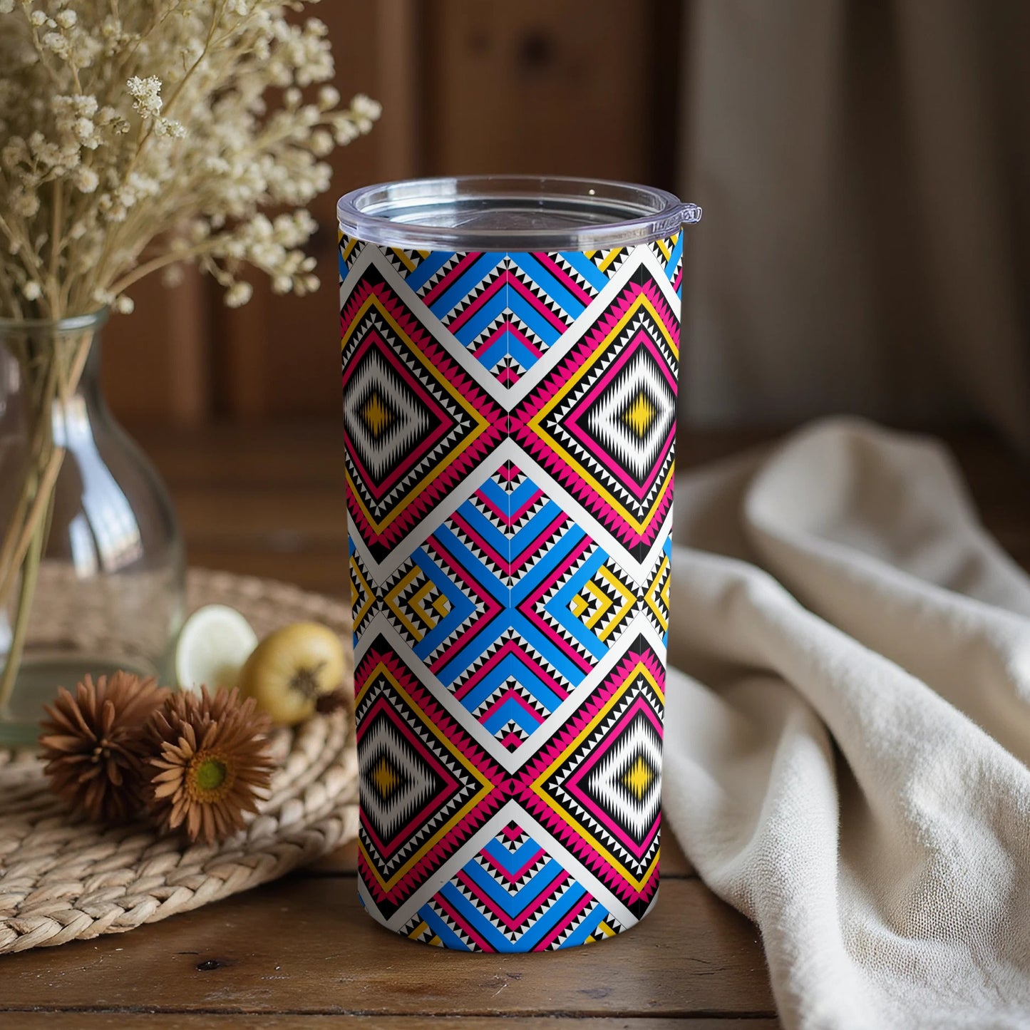 Vibrant Geometric Patterned Travel Tumbler