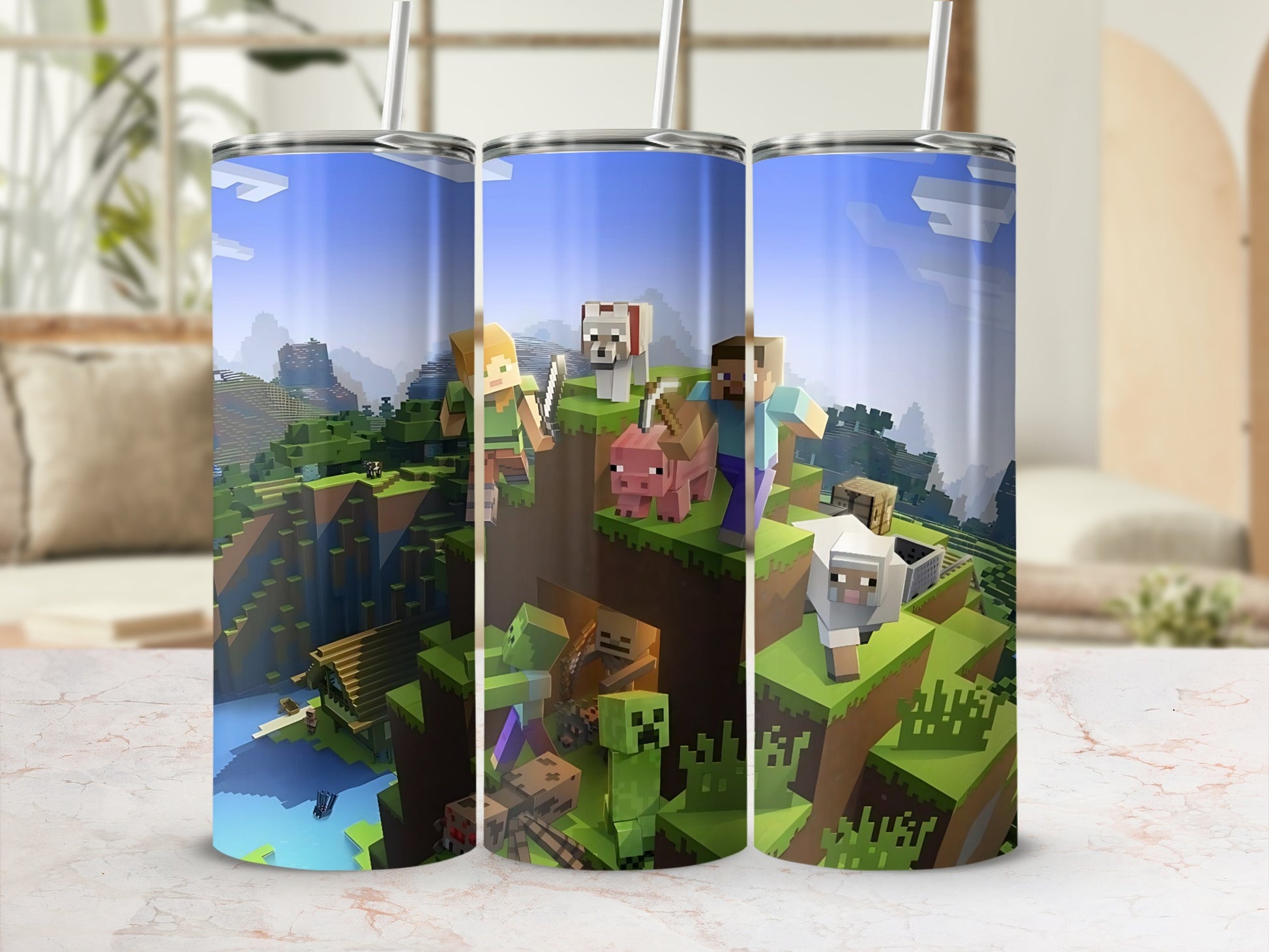 Adventure-themed Minecraft Tumbler Set with Straw
