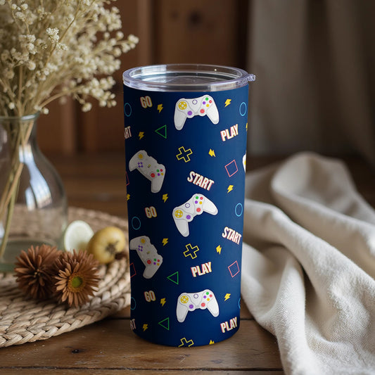 Gaming Themed Tumbler Start Go Play Design Drinkware