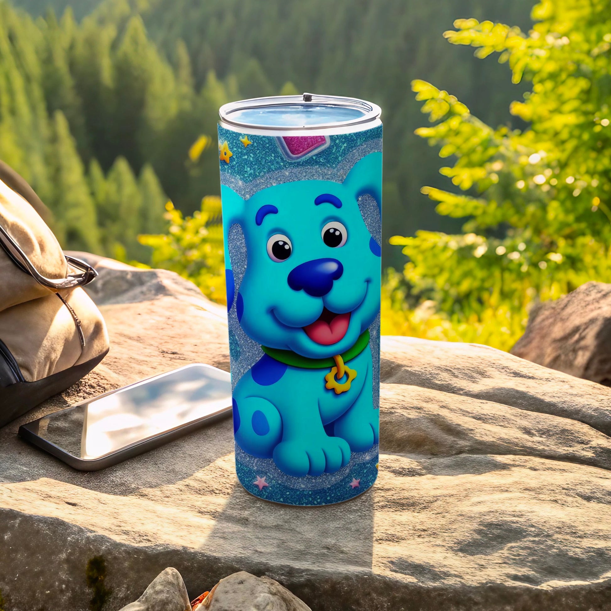 Adorable Blue Cartoon Dog Tumbler for Kids and Adults