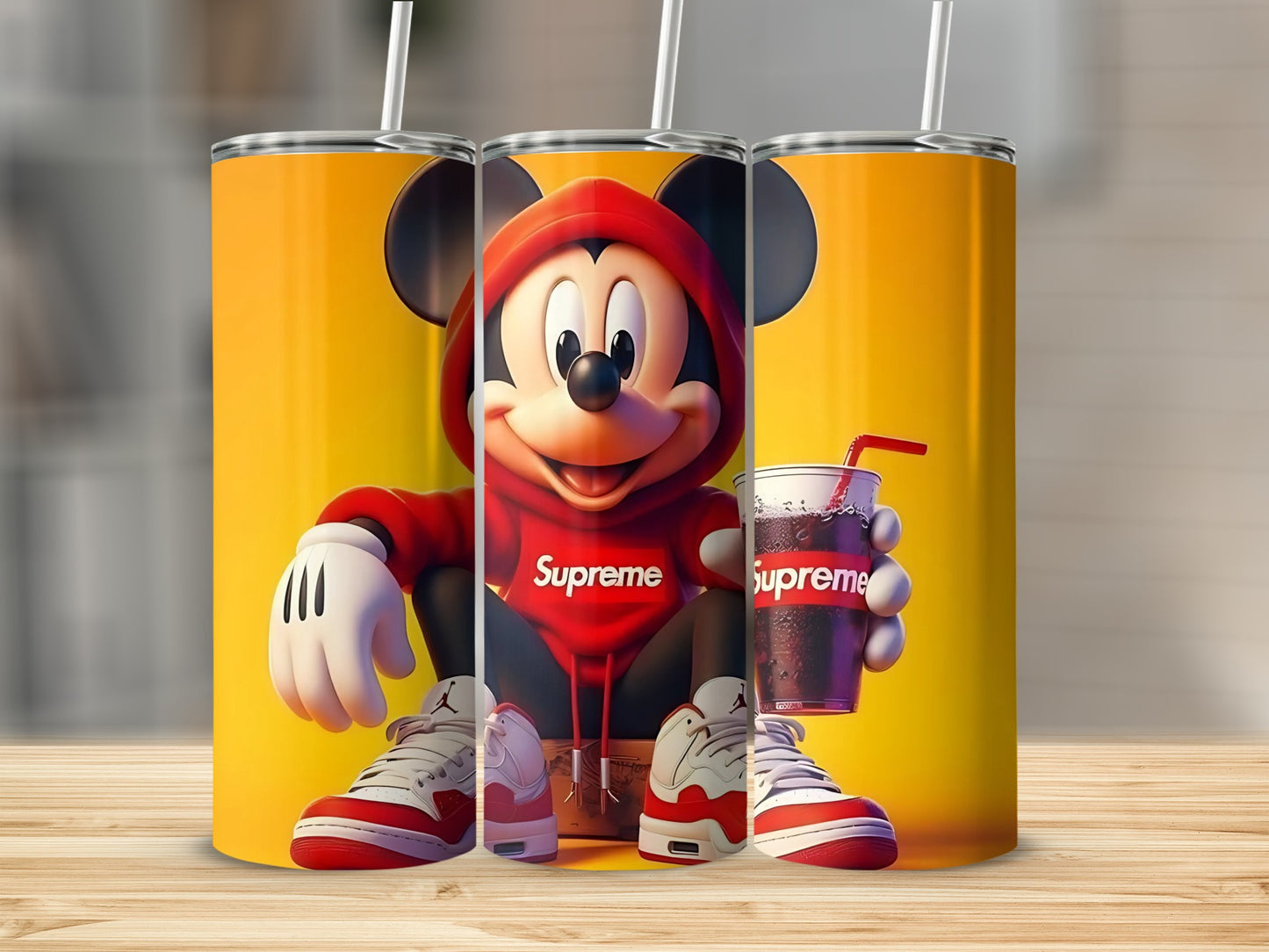 Cute Mickey Mouse in Supreme Hoodie Tumbler Cup