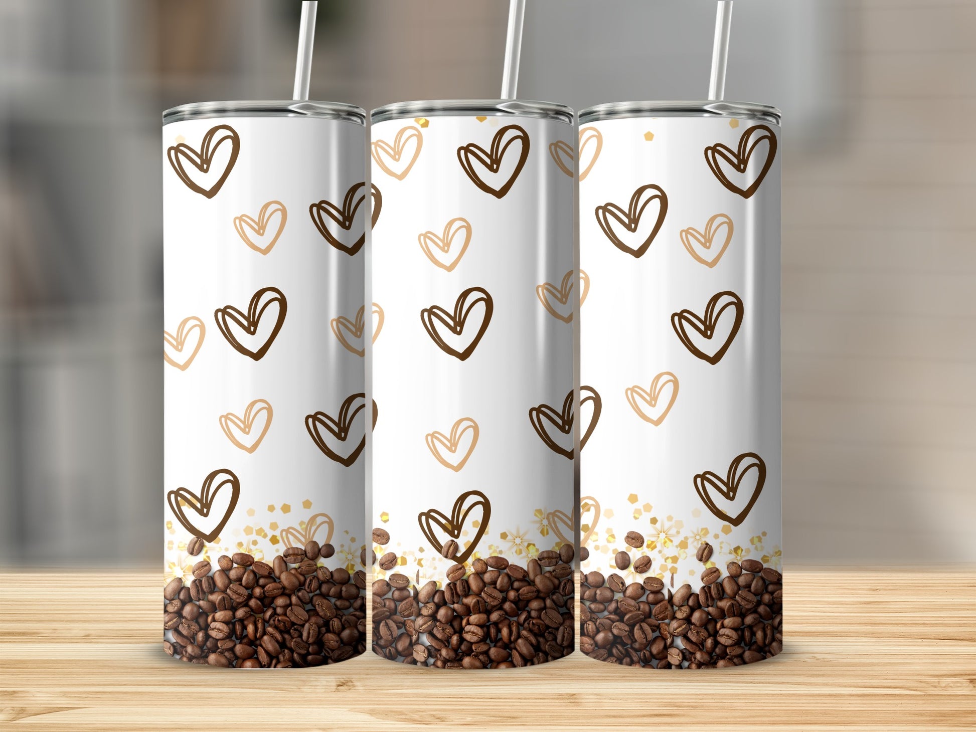 Heart and Coffee Bean Design Insulated Tumbler