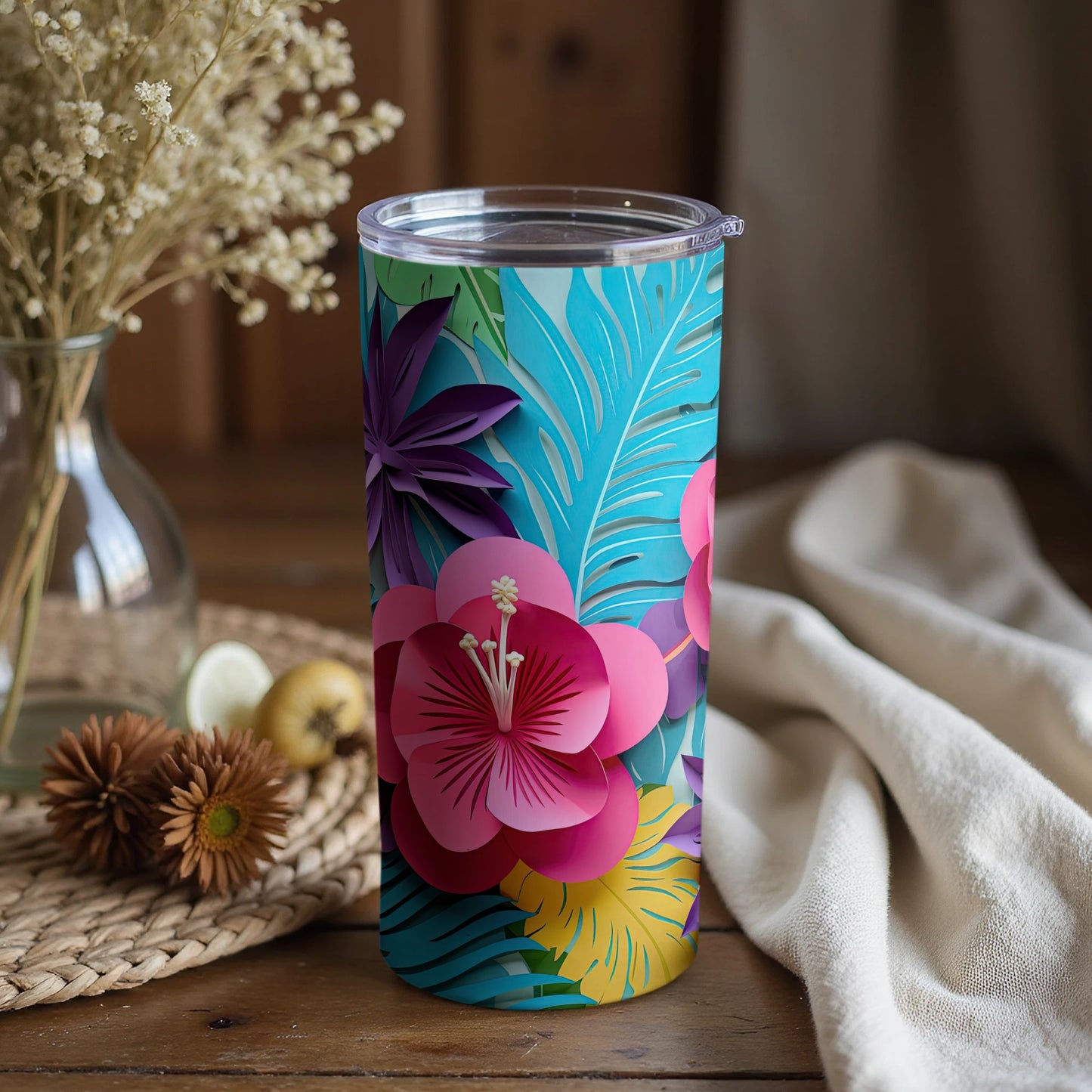 Colorful Tropical Floral Design Insulated Tumbler
