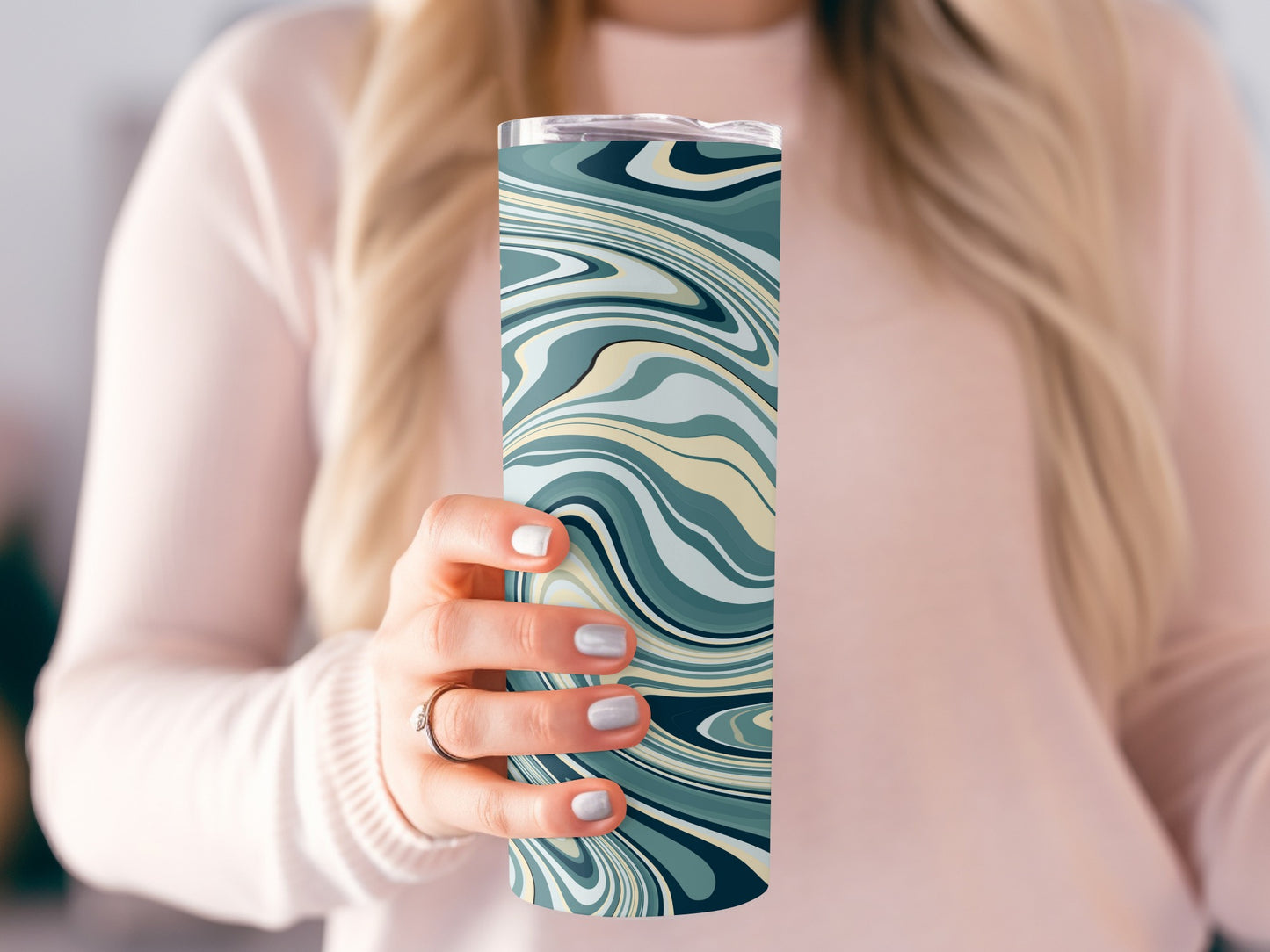 Swirling Teal And Beige Abstract Artwork Pattern Tumblers
