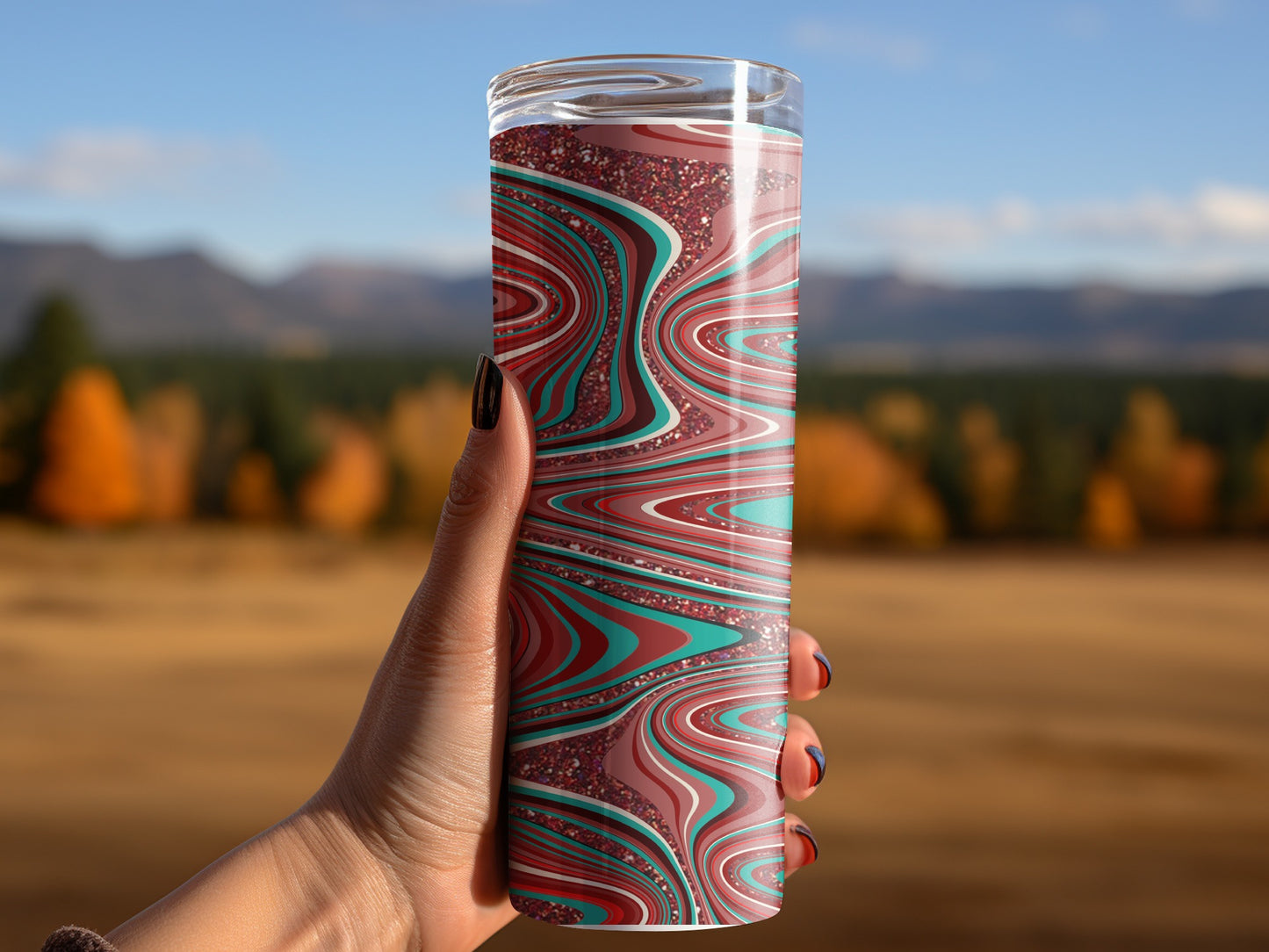 Elegant Wave Artistic Designs Red Teal Color Tumblers