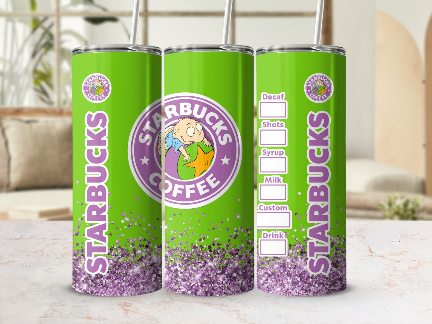Starbucks Themed Green and Purple Glitter Tumbler
