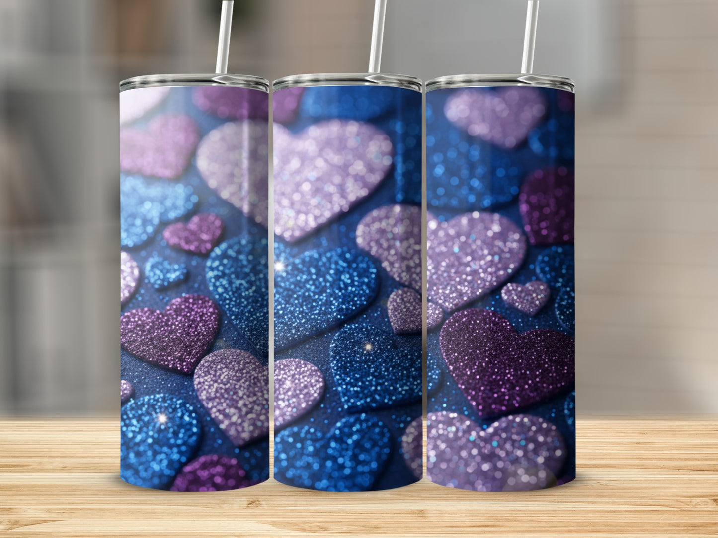 Shimmering Purple and Blue Hearts Tumbler Product