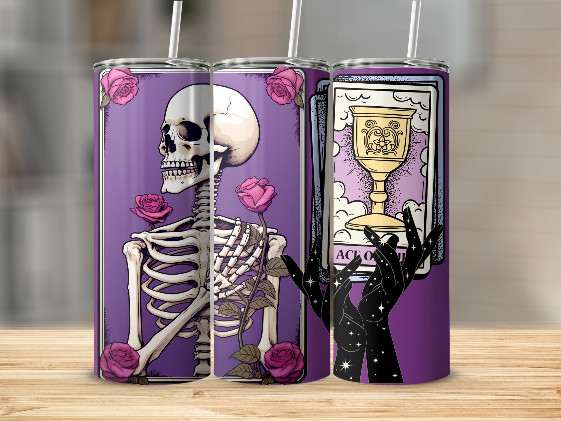 Purple Floral Skeleton Tarot Tumbler with Hands
