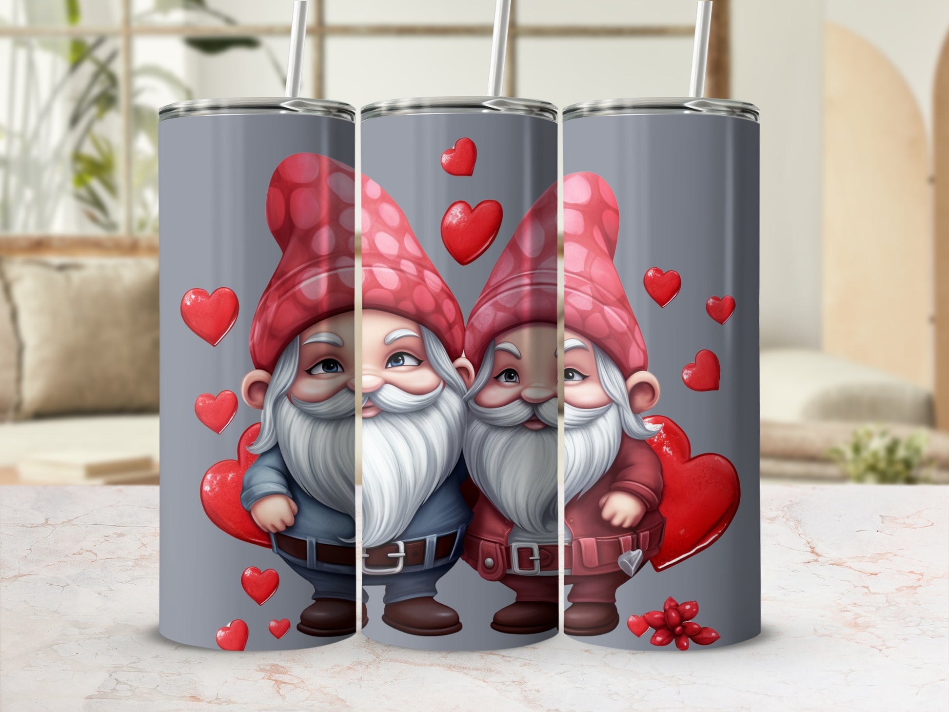 Adorable Gnome Couple Tumbler with Heart Accents