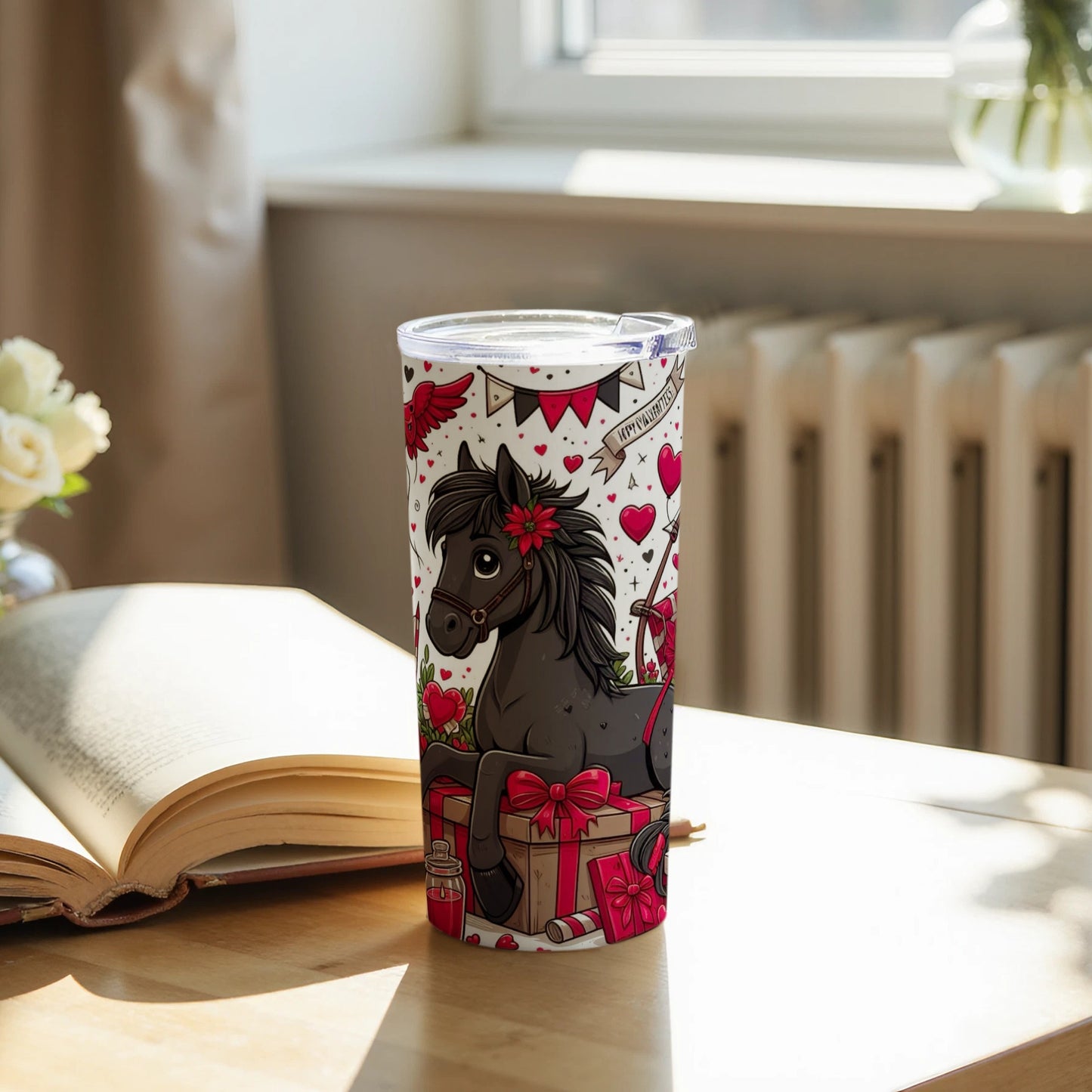 Cute Horse Illustration Flower and Gift Tumbler