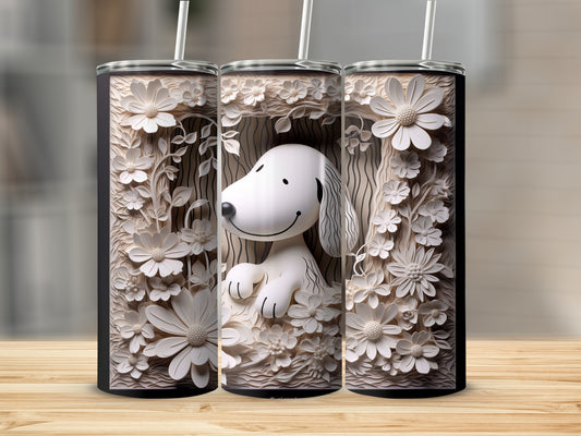 Adorable Dog and Floral Design Insulated Tumbler Cup