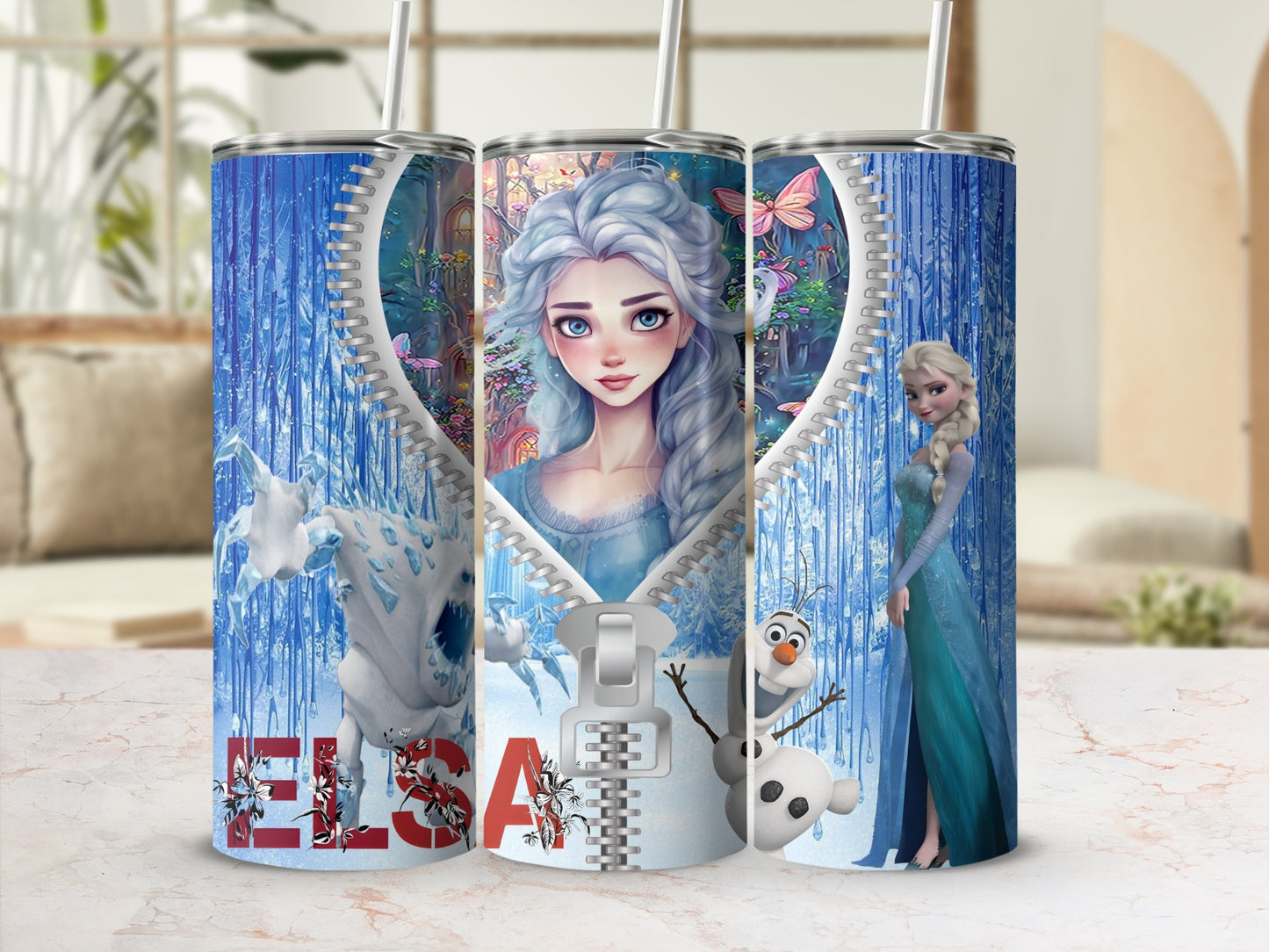 Elsa Themed Frozen Character Tumbler with Zipper Design