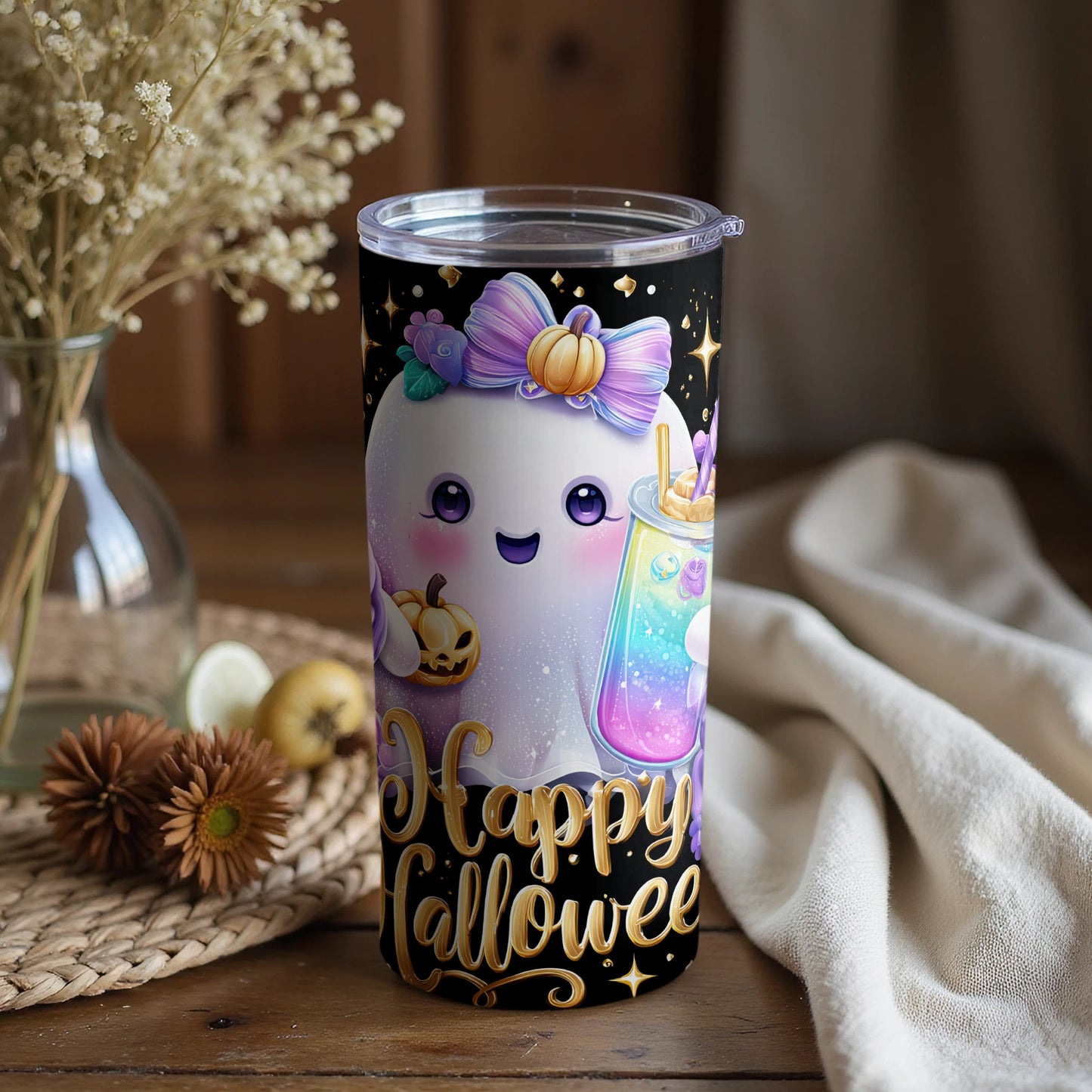 Happy Halloween Cute Ghost and Drink Tumbler