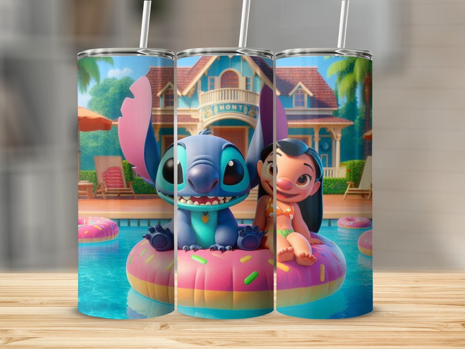 Adorable Character Duo Pool Float Scene Tumbler