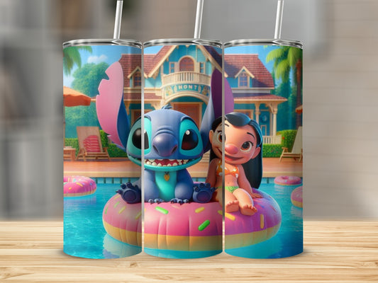 Adorable Character Duo Pool Float Scene Tumbler