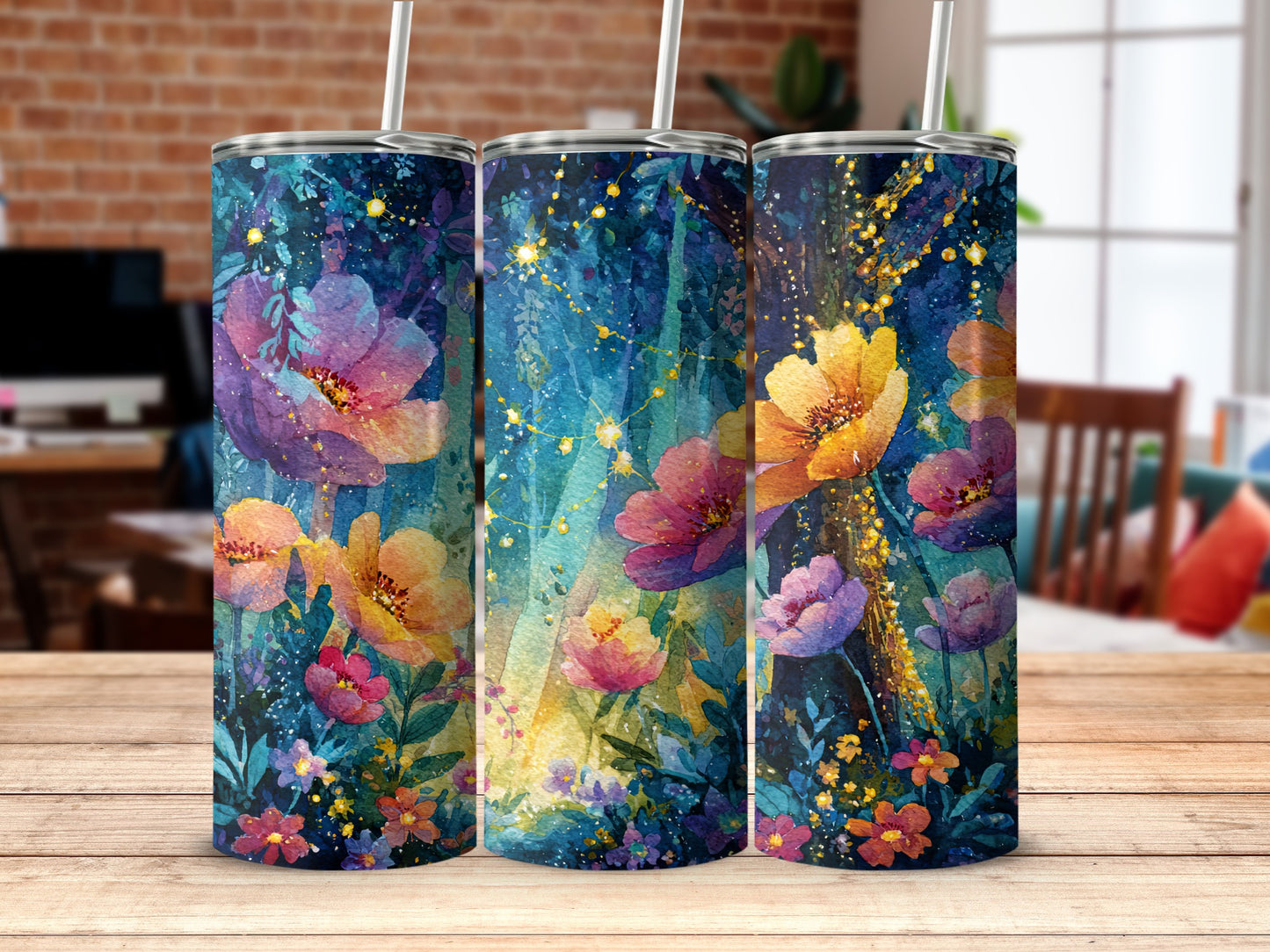 Vibrant Floral Pattern Insulated Tumbler Cup Item