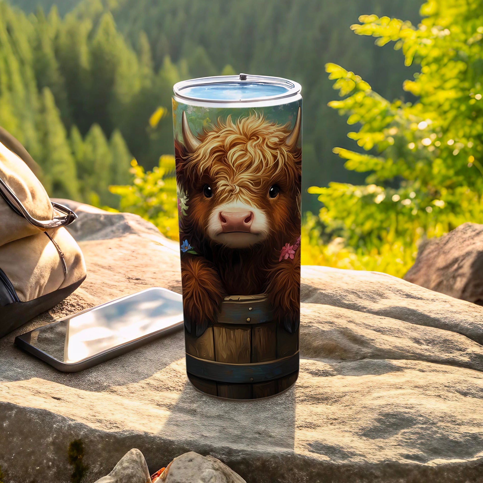 Cute Highland Cow Tumbler with Colorful Flower Details