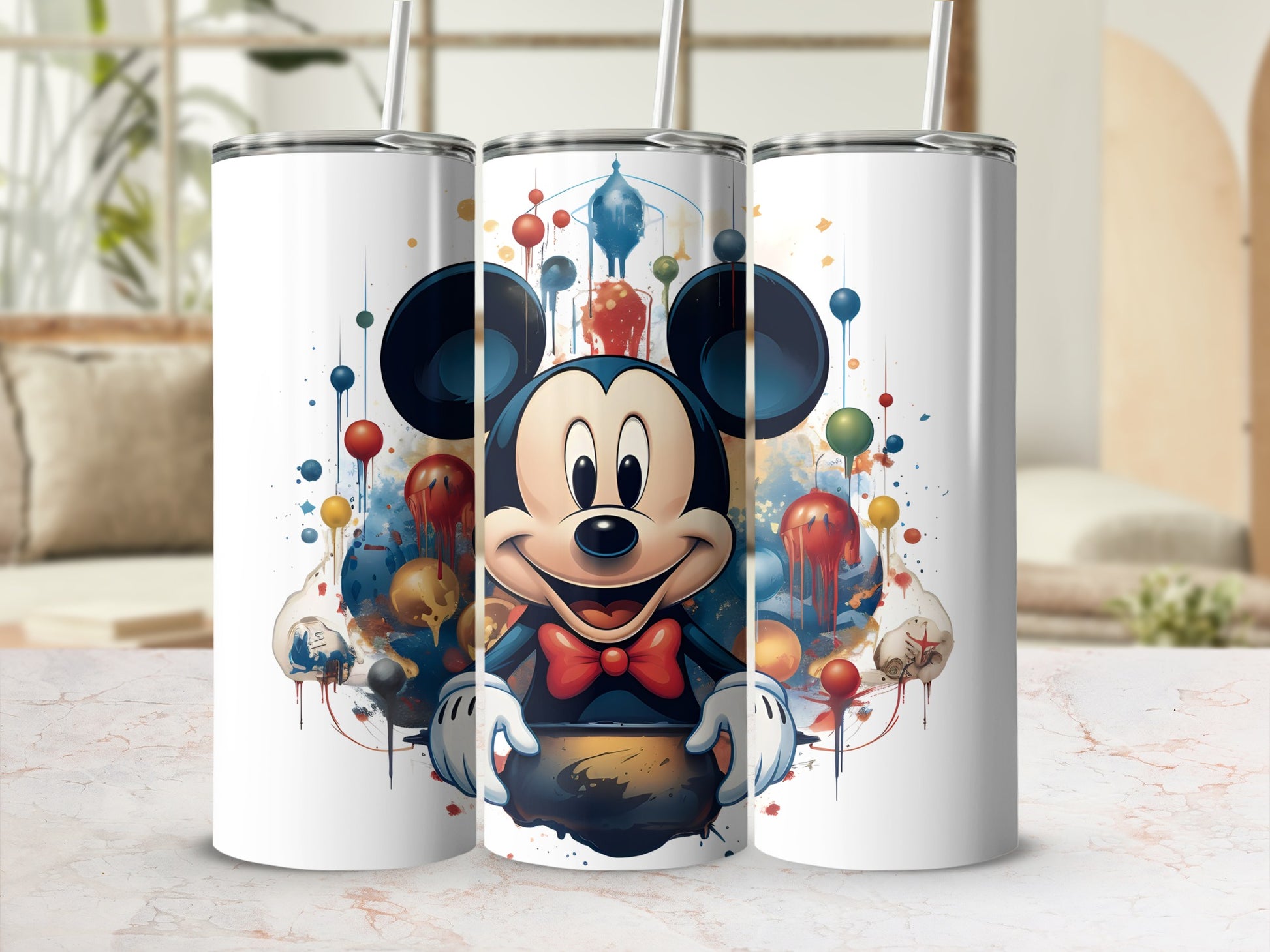 Colorful Mickey Mouse Art on Stainless Steel Tumbler