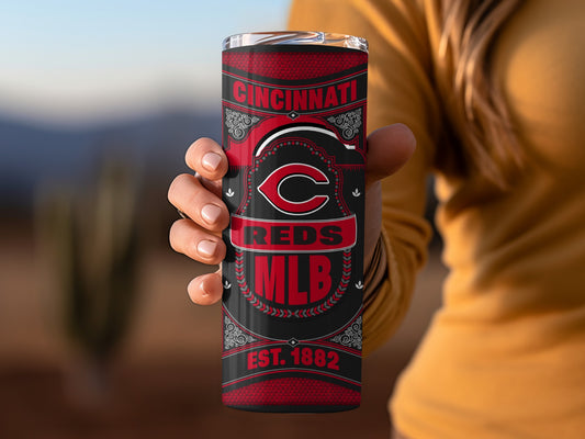 Cincinnati Reds MLB Est 1882 Team Graphic Design Tumbler
