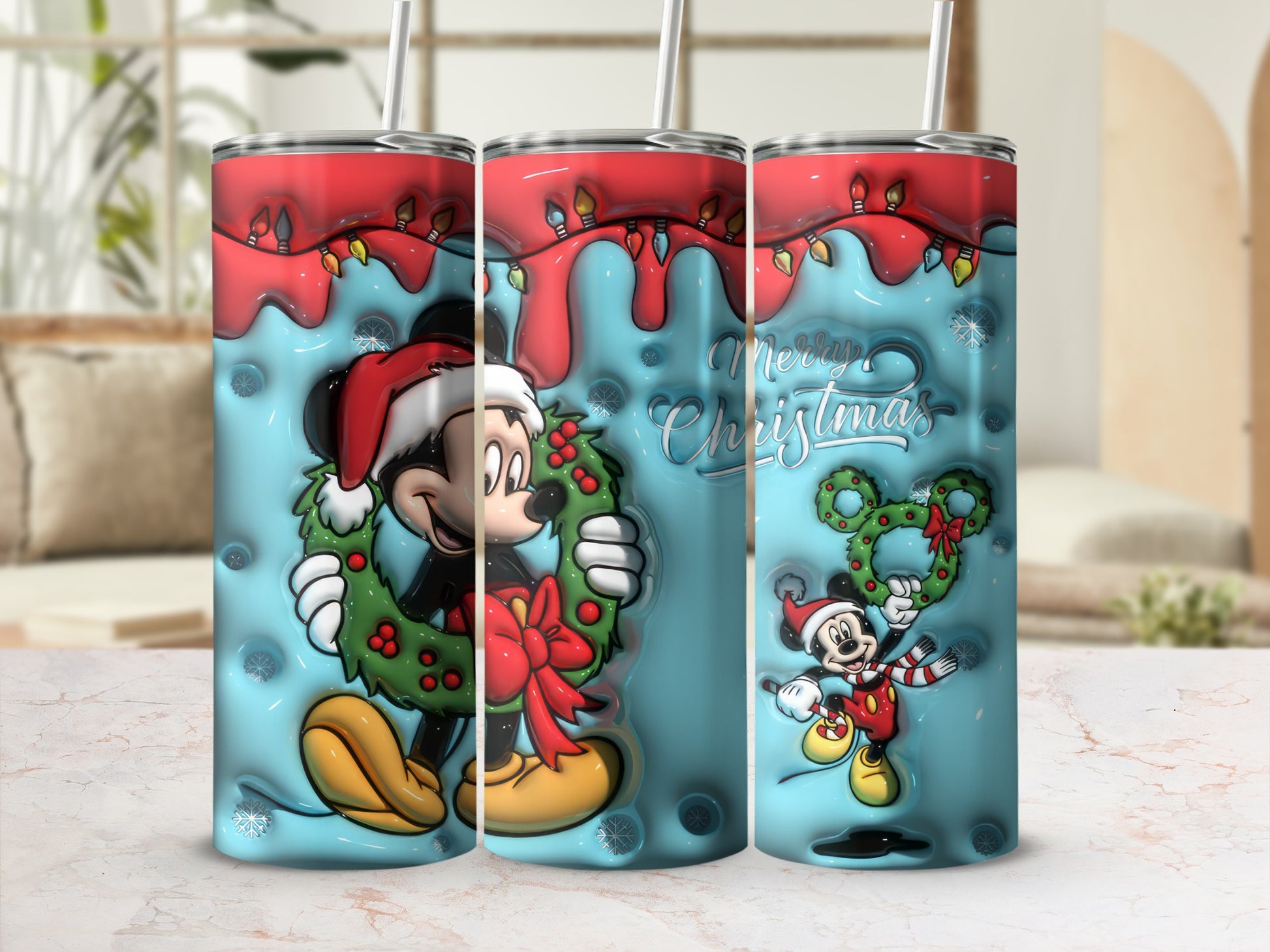 Festive Mickey Mouse Merry Christmas Tumbler Cup