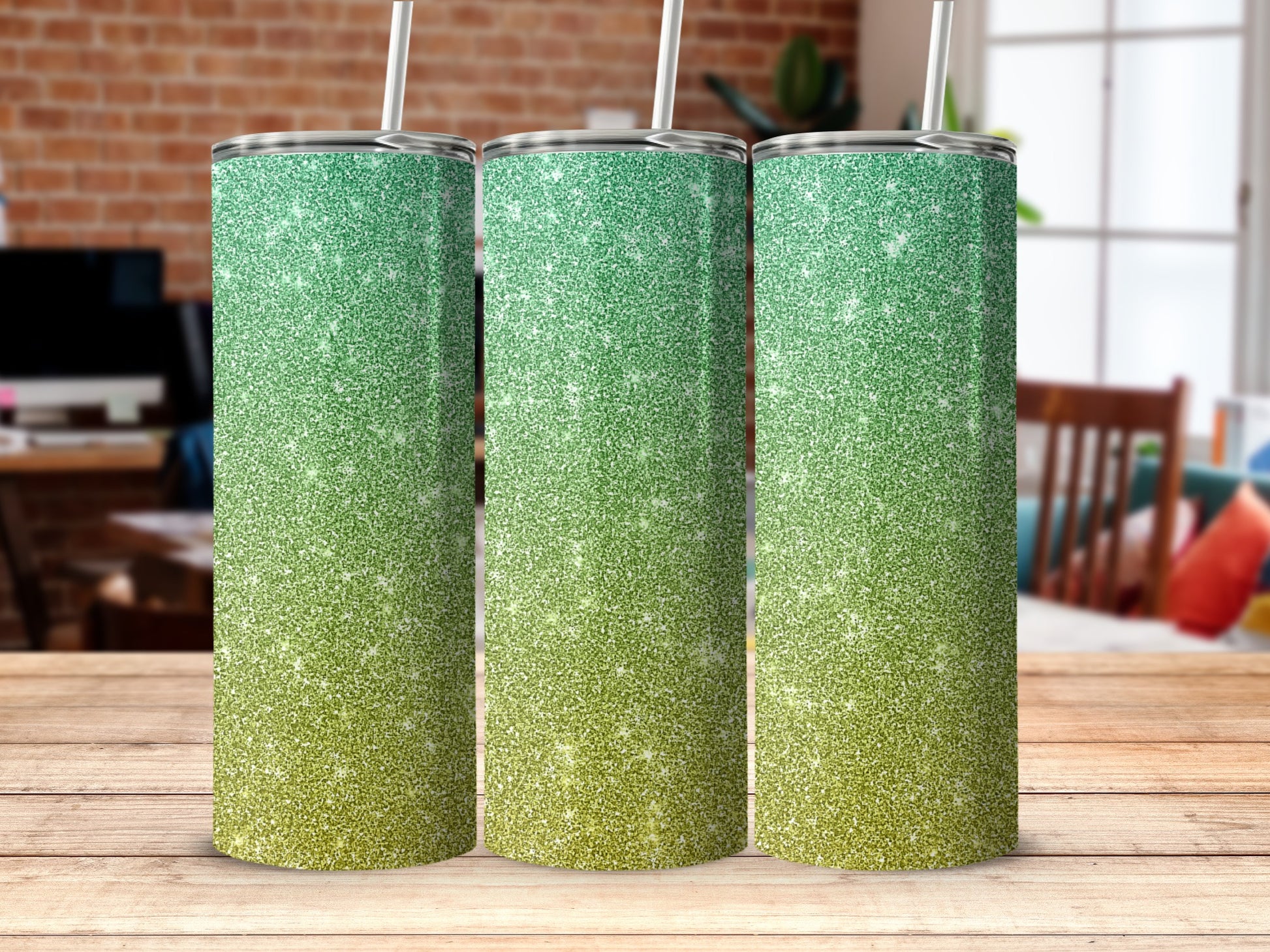 Green Glitter Ombre Eco-Friendly Tumbler Product
