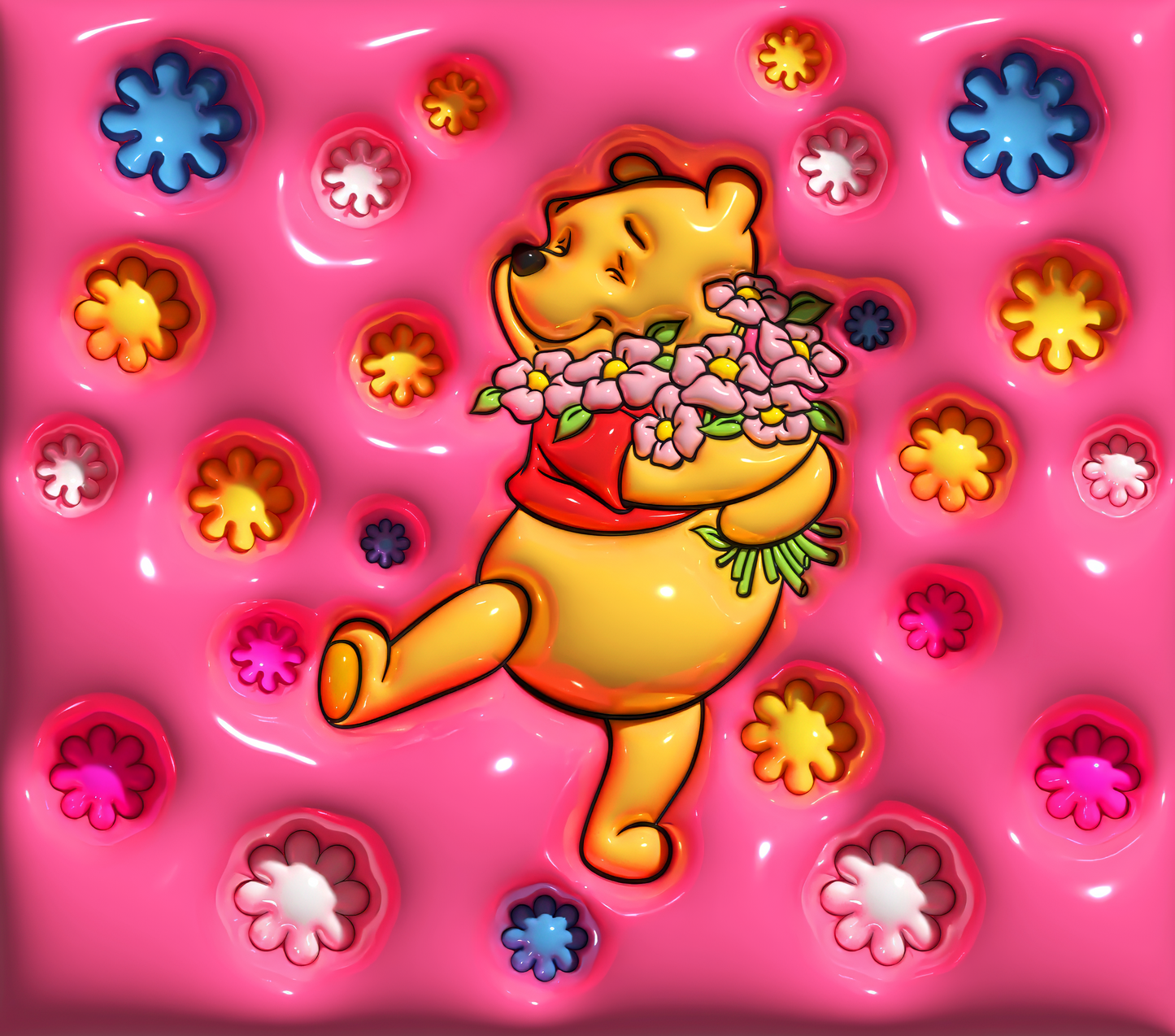 Winnie The Pooh with Flowers 3D