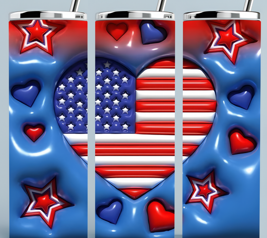 Red White and Blue 3D Inflated tumbler