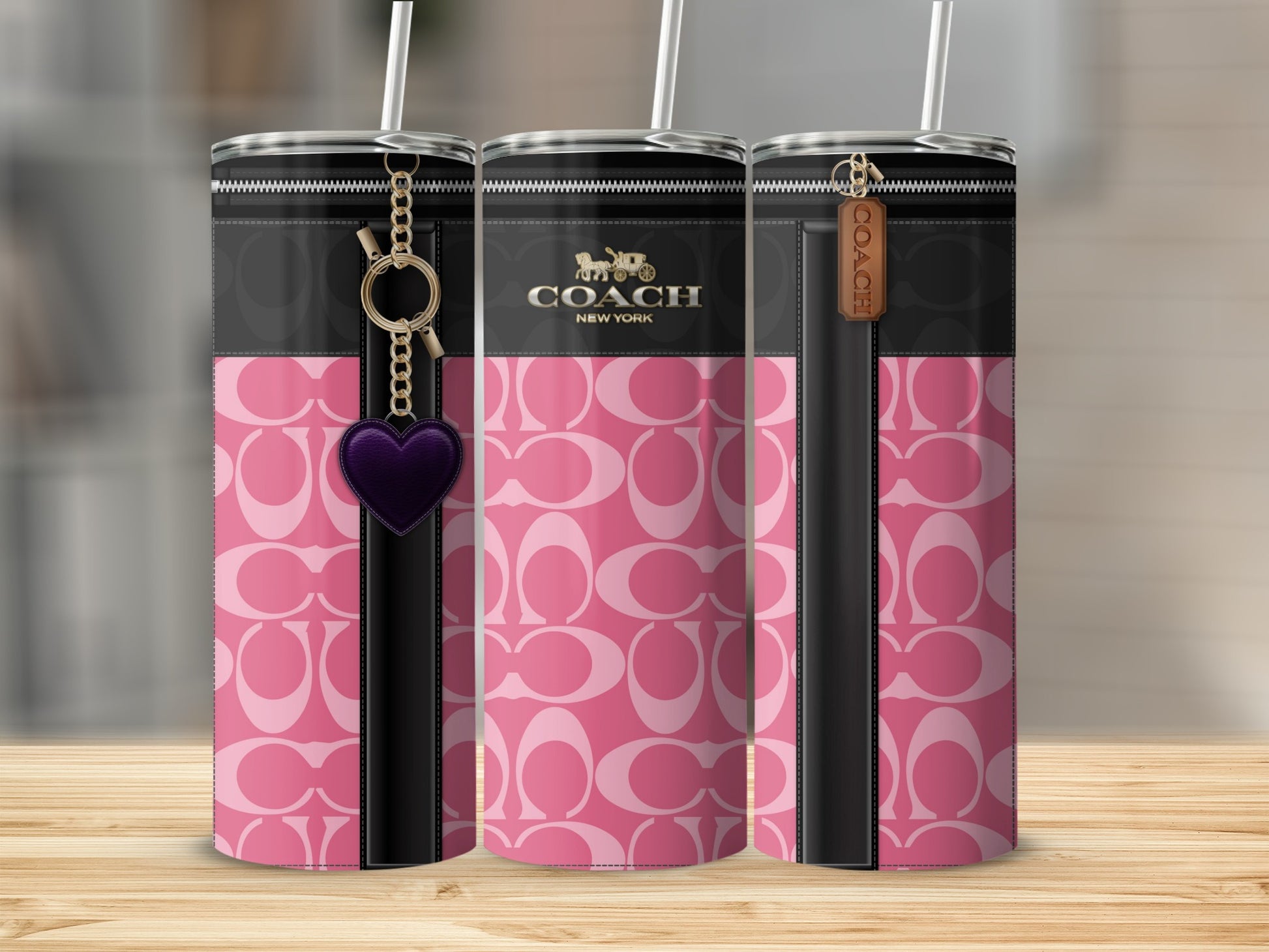 Stylish Pink and Black Coach Branded Tumbler Set