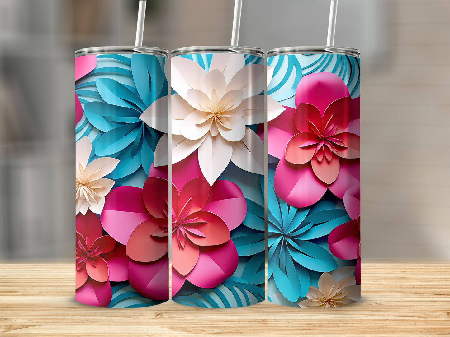 Vibrant Multicolor Floral Design Insulated Tumbler Cup