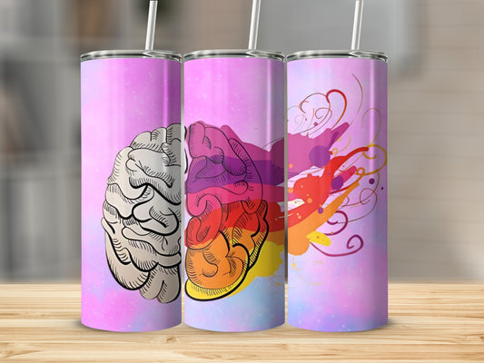 Colorful Brain Art Design Tumbler with Straw