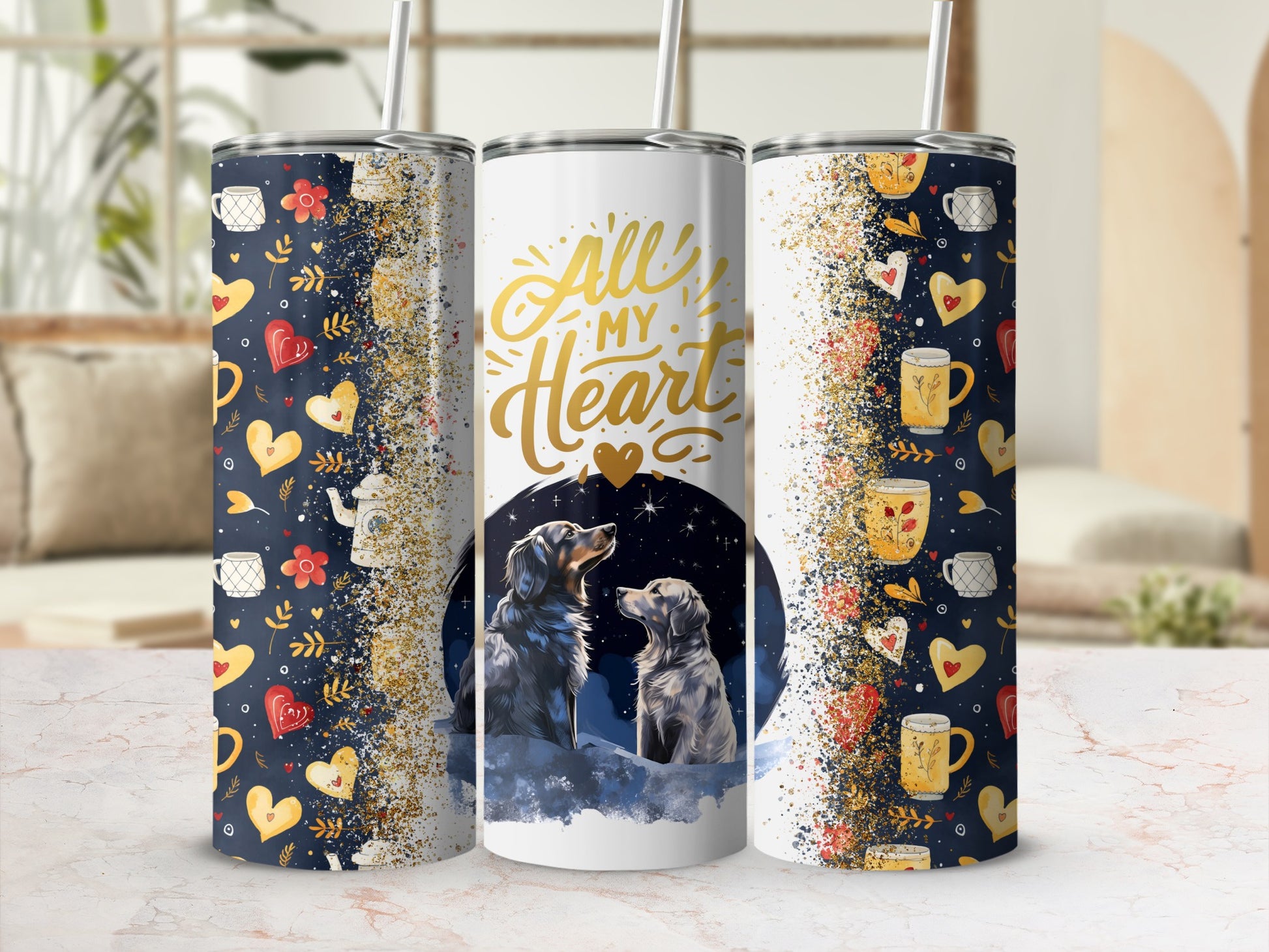 All My Heart Dog and Mug Pattern Tumbler