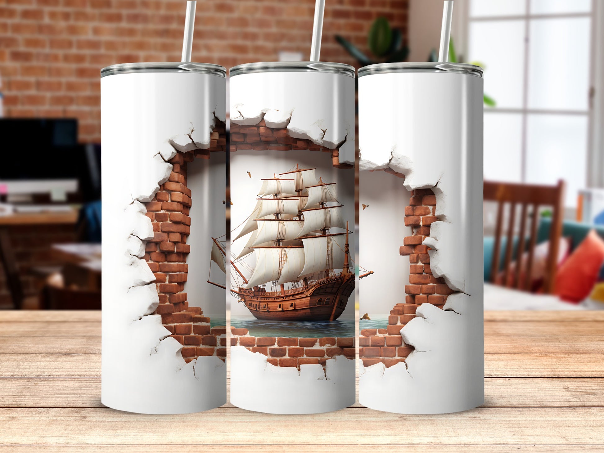 Vintage Sailboat Through Brick Wall Insulated Tumbler