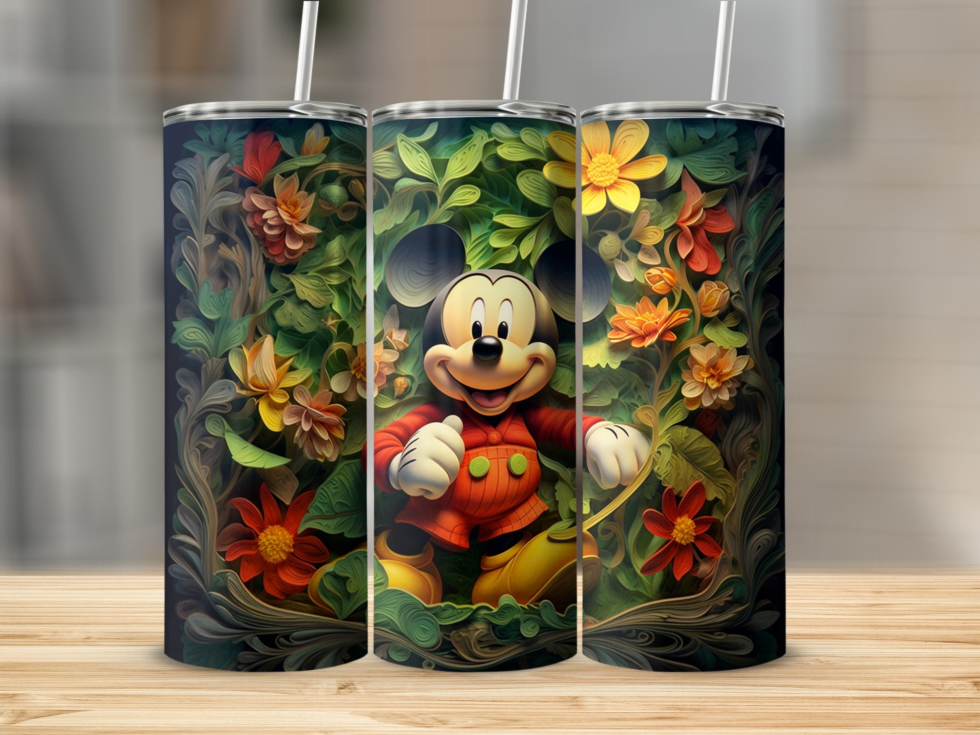 Floral Disney Mickey Mouse Custom Tumbler Design