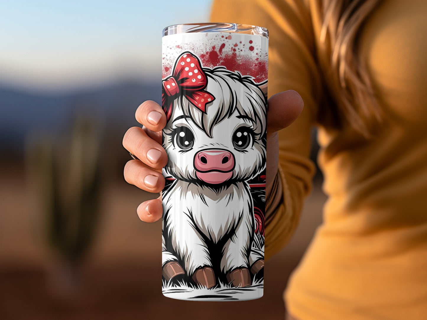 Cute Baby Cow with Red Bow Insulated Tumbler Cup