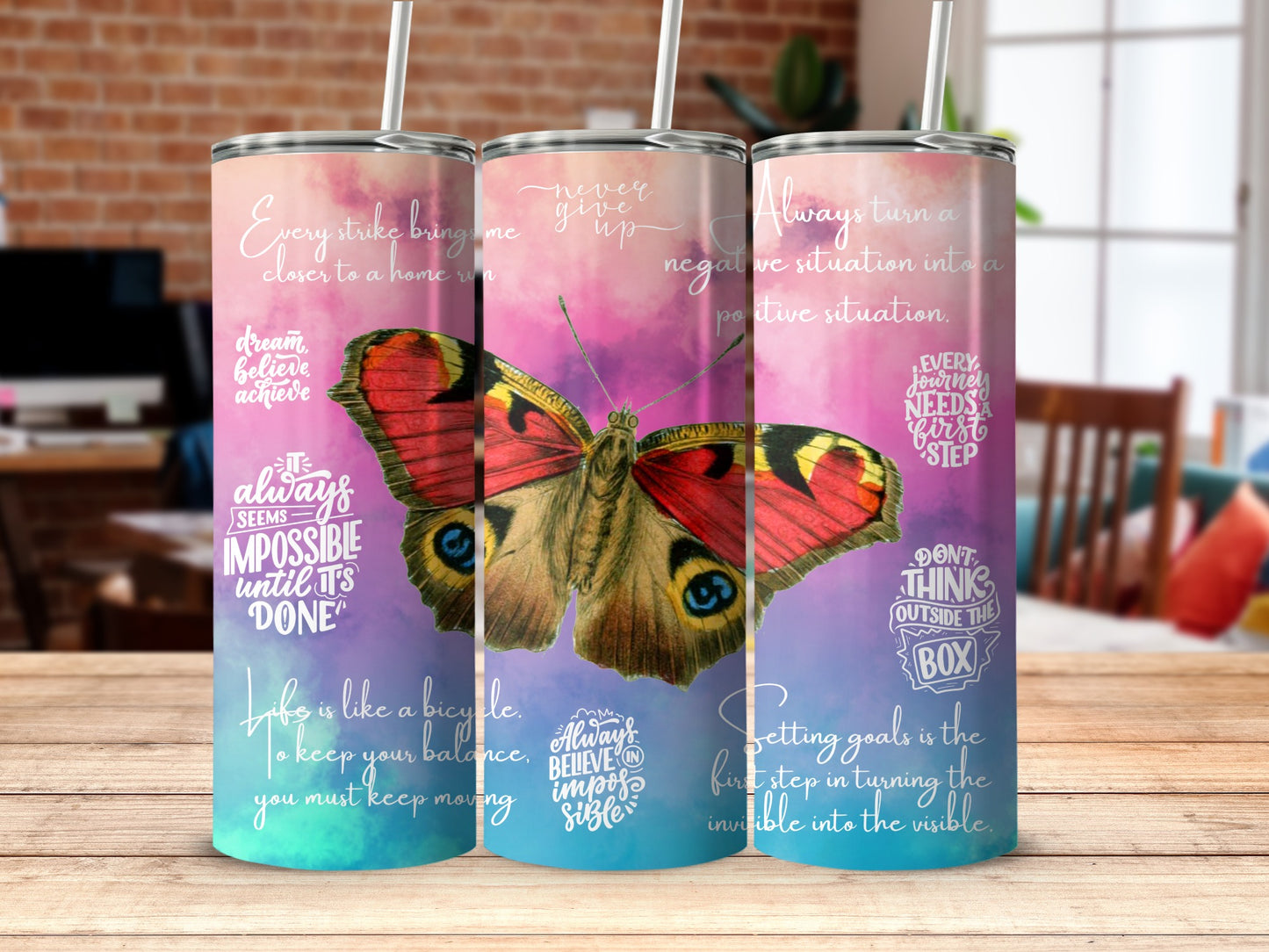 Inspirational Butterfly Art on Tumbler Motivational Decor