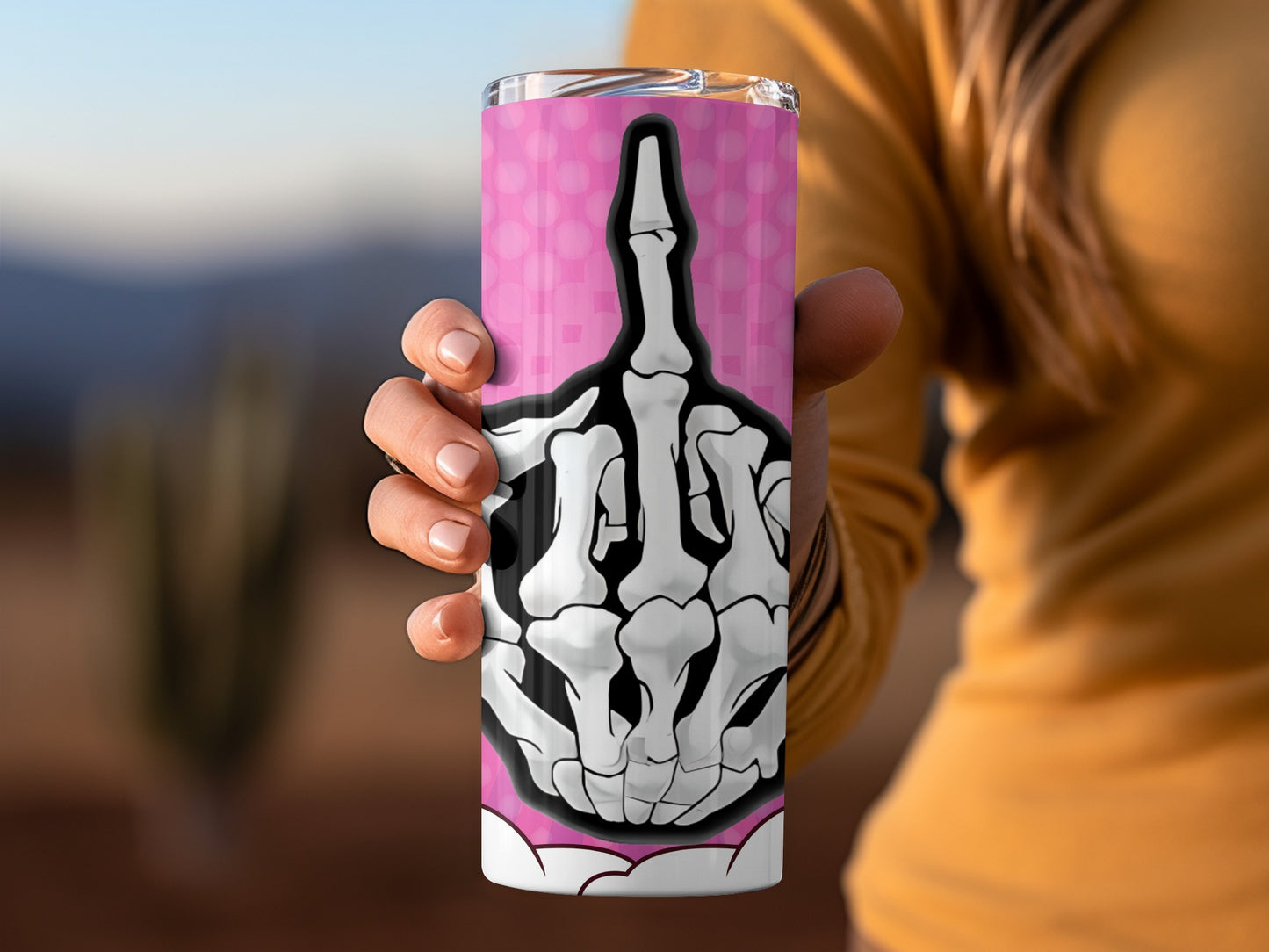 Edgy Skeleton Middle Finger Design Tumbler Product