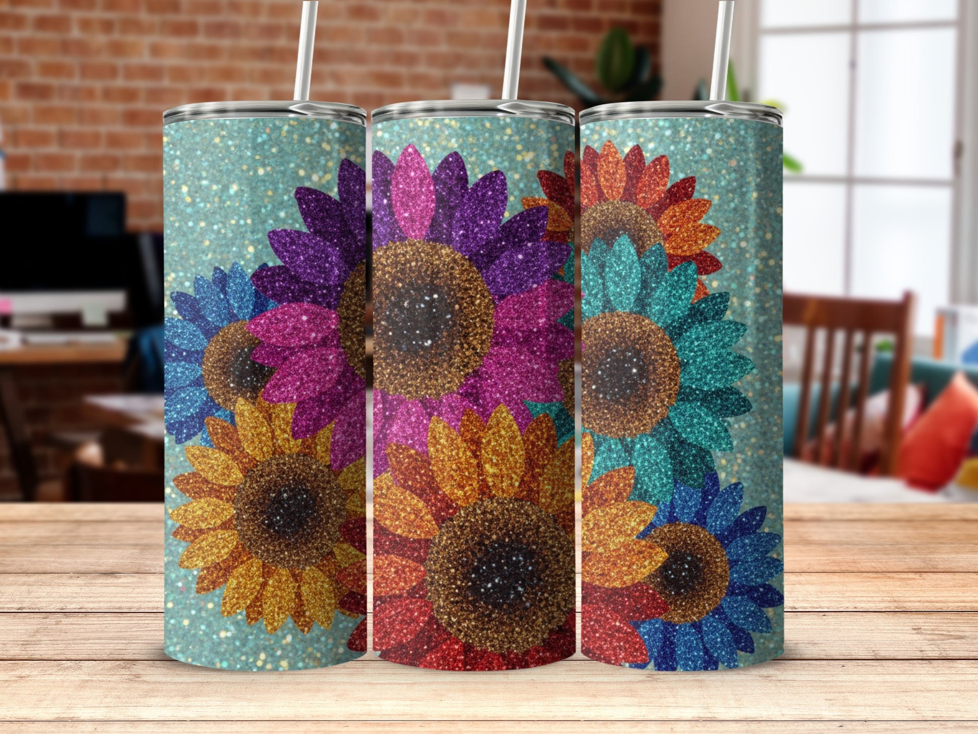 Colorful Sunflower Glitter Design for Tumbler Product