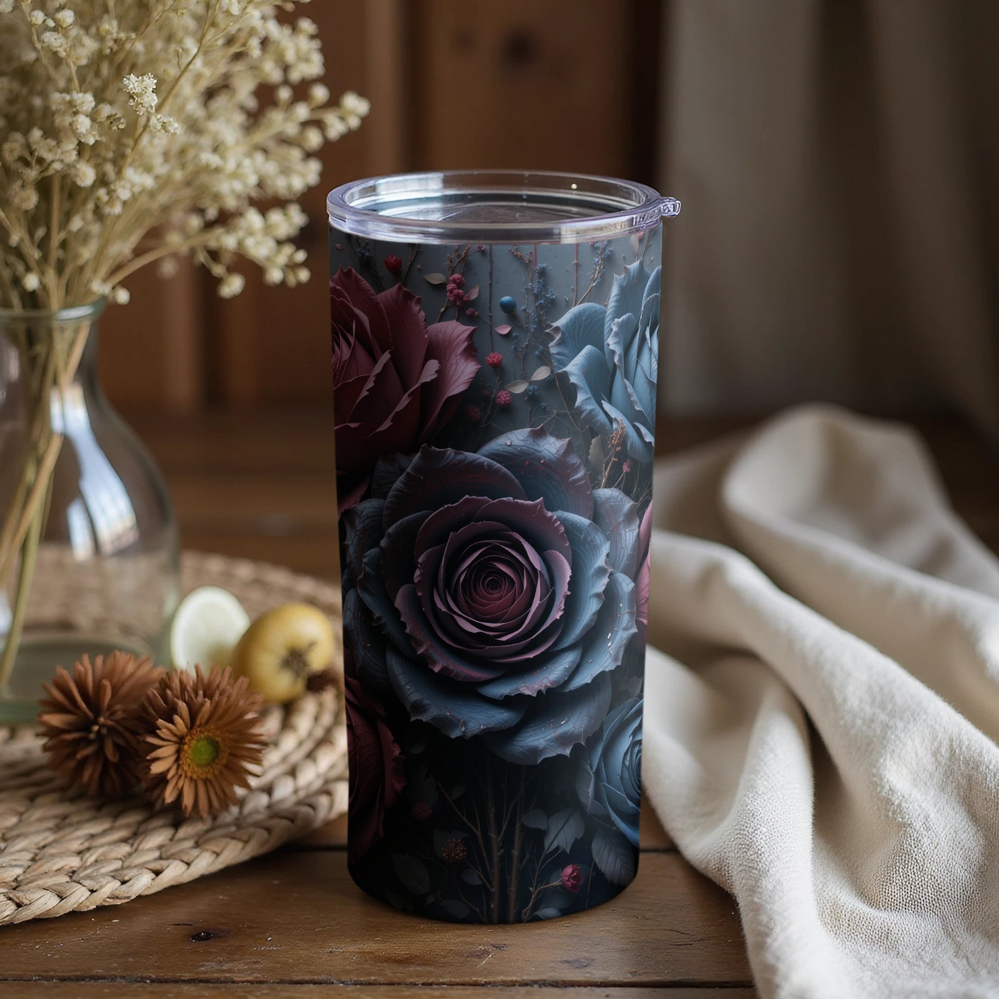 Elegant Floral Patterned Tumbler with Lid Cup
