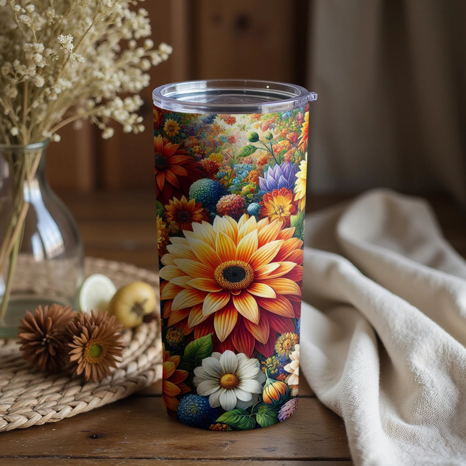 Vibrant Floral Insulated Tumbler for Hot and Cold Drinks